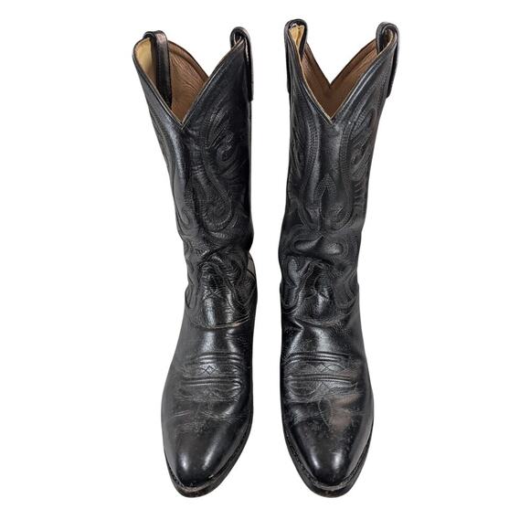 OLD WEST! BLACK GENUINE LEATHER FANCY STITCHED WESTERN COWBOY BOOTS! SZ 10.5 main image 7